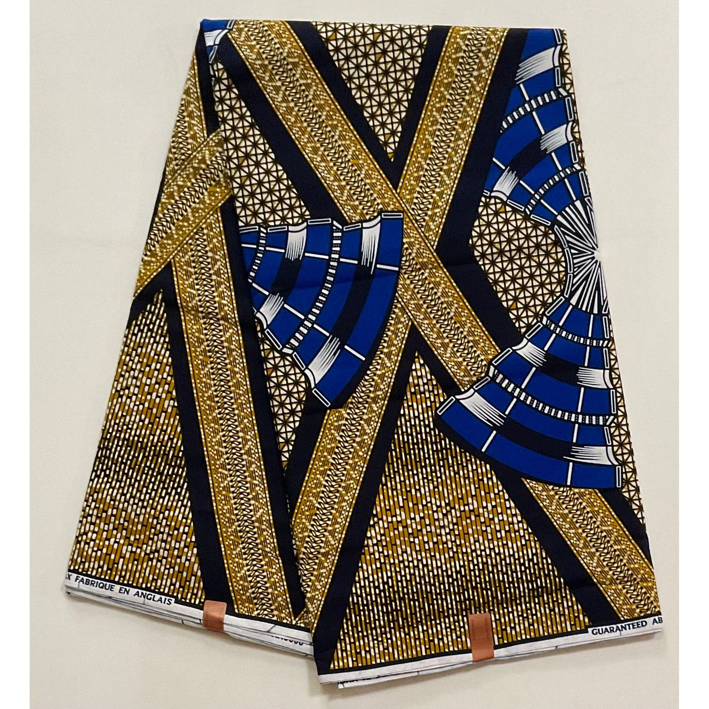 African Print Fabric/ Ankara - Brown, Blue 'Windmill' Design, YARD or WHOLESALE