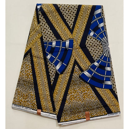 African Print Fabric/ Ankara - Brown, Blue 'Windmill' Design, YARD or WHOLESALE