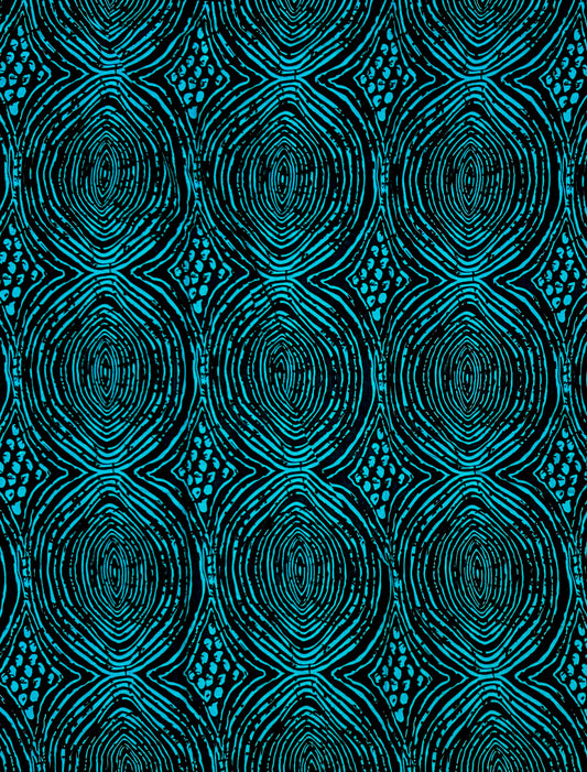 African Print Fabric/ Ankara - Black, Teal 'Still Waters' YARD or WHOLESALE