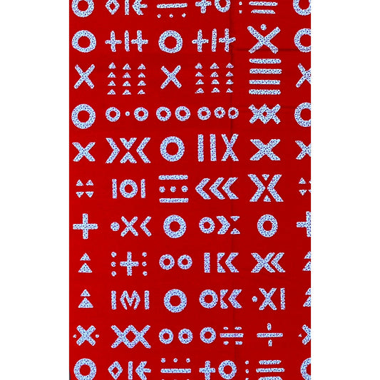 African Print Fabric/ Ankara - Red, White 'Talking Mark', Per Yard or Wholesale