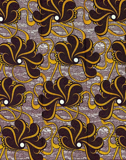 African Print Fabric/ Ankara - Brown, Marigold ‘Kairo Flow' Design, 1 YARD