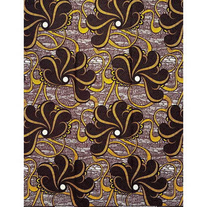 African Print Fabric/ Ankara - Brown, Yellow 'Sannu a Hankali' Design
