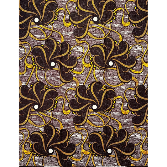 African Print Fabric/ Ankara - Brown, Yellow 'Sannu a Hankali' Design