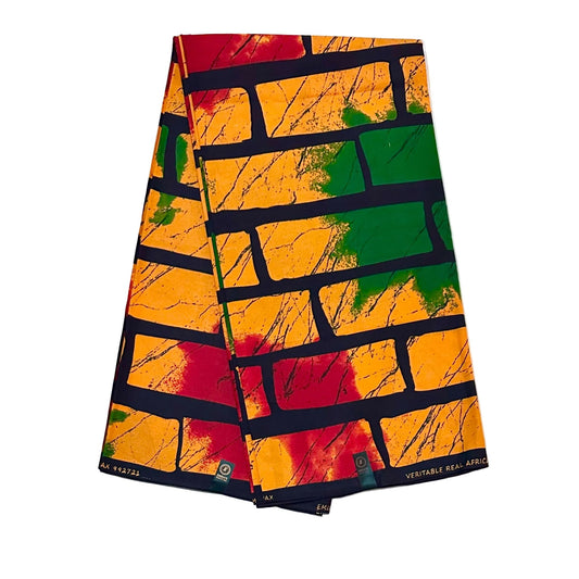 African Print Fabric/ Ankara - Marigold, Red, Green 'Juneteenth in Color' Design, YARD or WHOLESALE