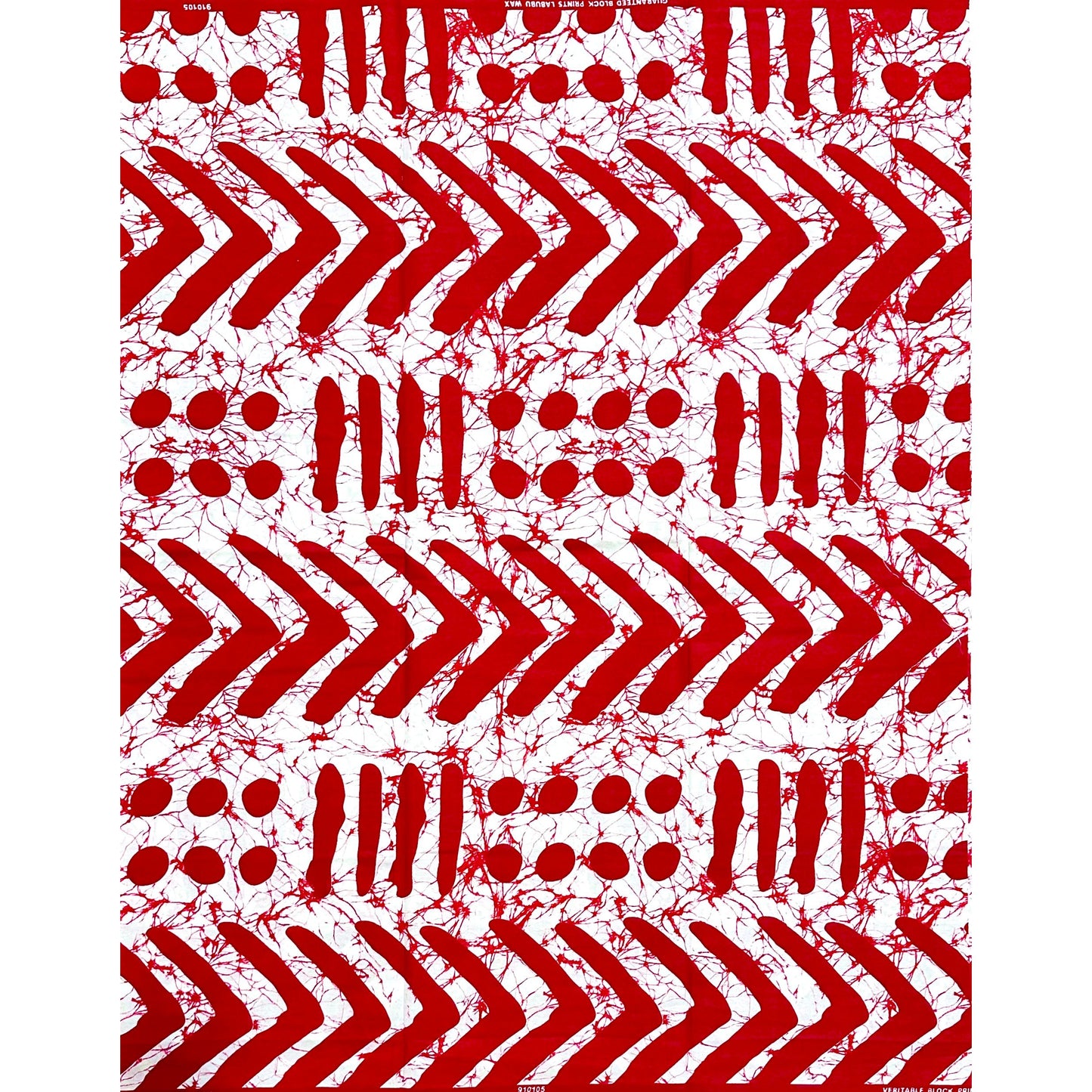 African Print Fabric/ Ankara - White, Red 'Zulu Mark', YARD or WHOLESALE