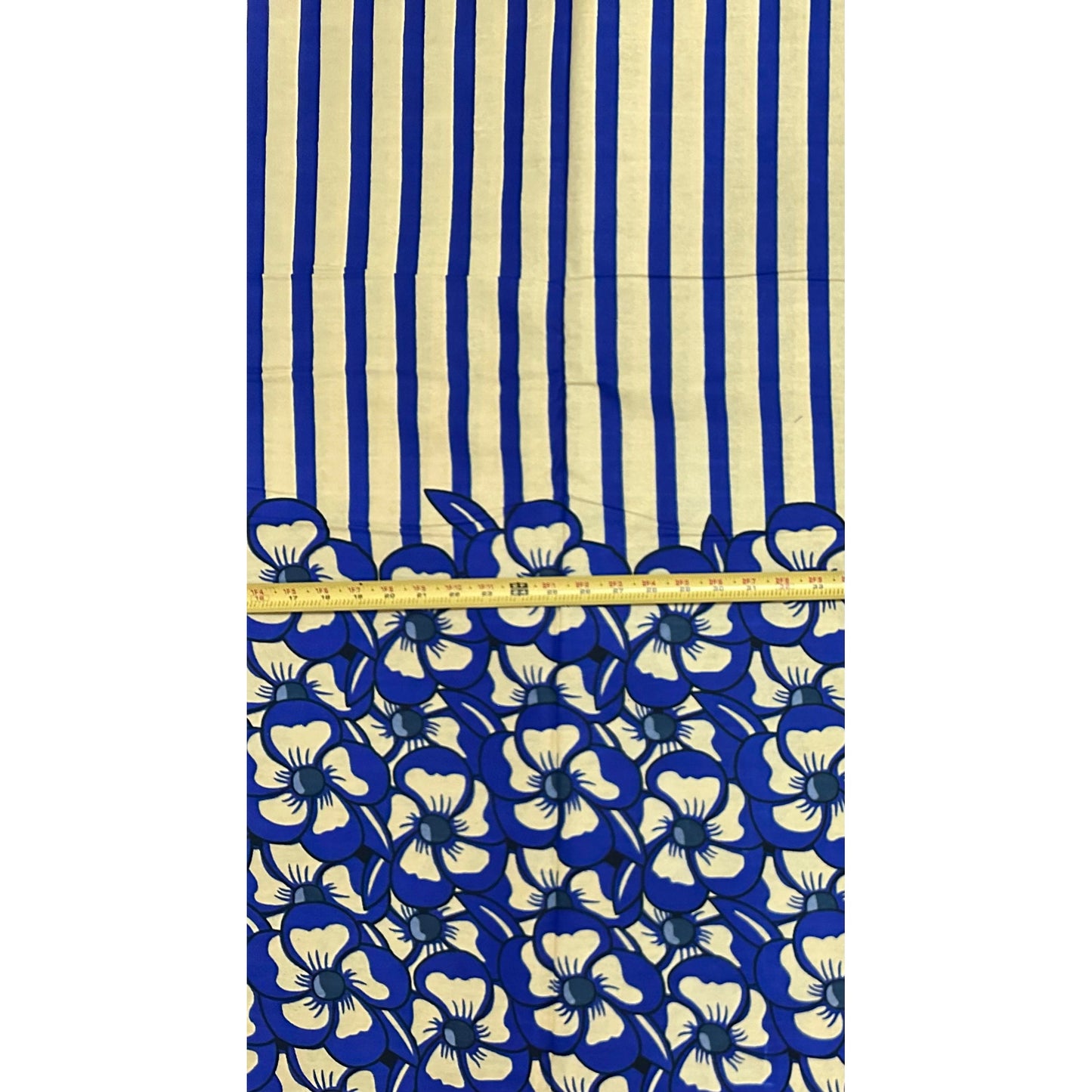 African Print Fabric/ Ankara - Blue, Beige 'Sunday Social' Design, Yard or Wholesale
