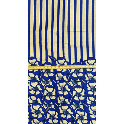 African Print Fabric/ Ankara - Blue, Beige 'Sunday Social' Design, Yard or Wholesale