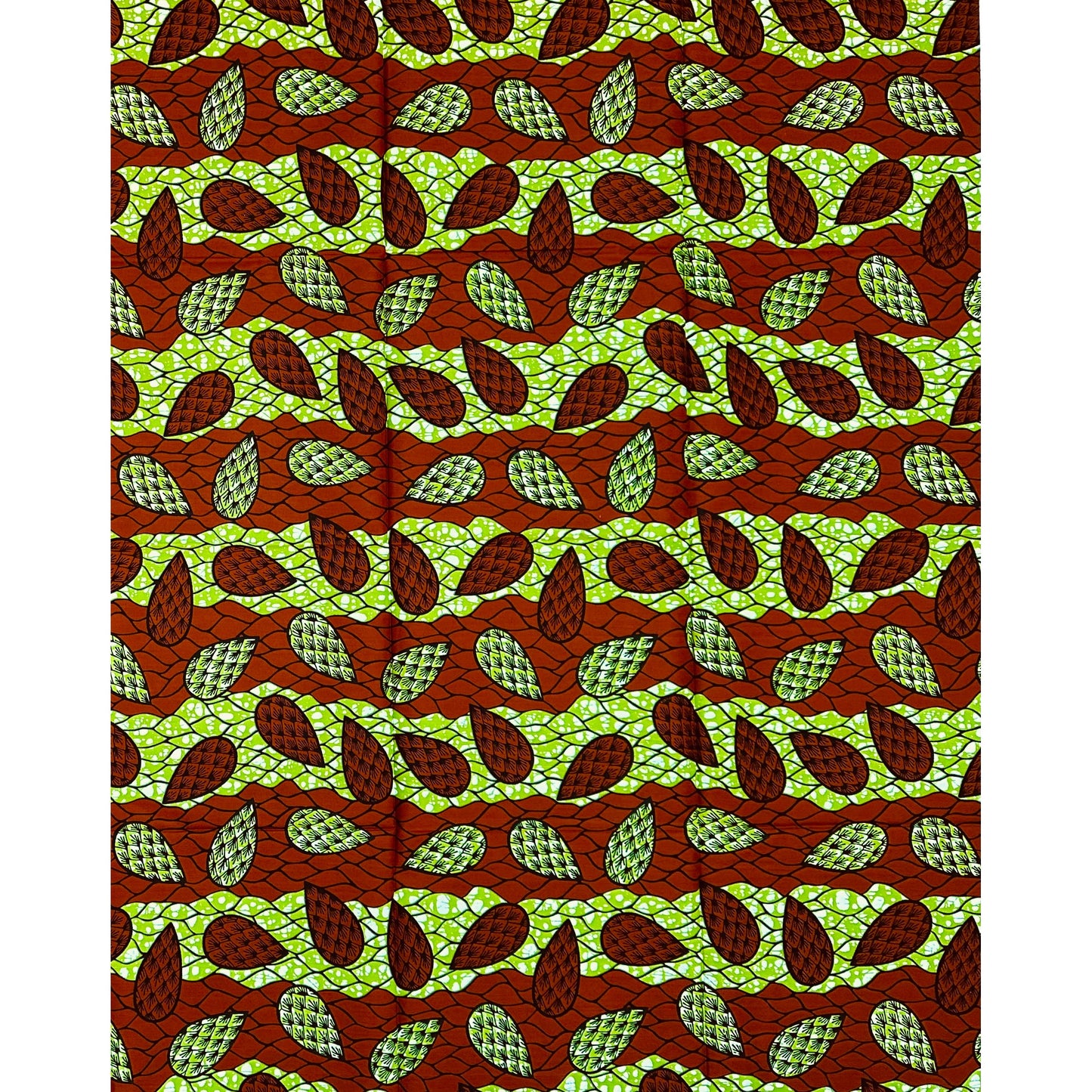 African Print Fabric/ Ankara - Green, Brown ‘Field Theory' Design, 1 YARD