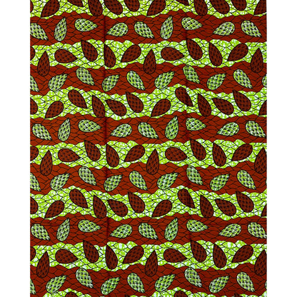 African Print Fabric/ Ankara - Green, Brown ‘Field Theory' Design, 1 YARD