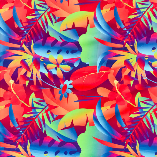 African Print, Stretch Cotton Satin Fabric- Red, Orange, Blue, Purple, Green "Moroccan Dawn" Per Yard