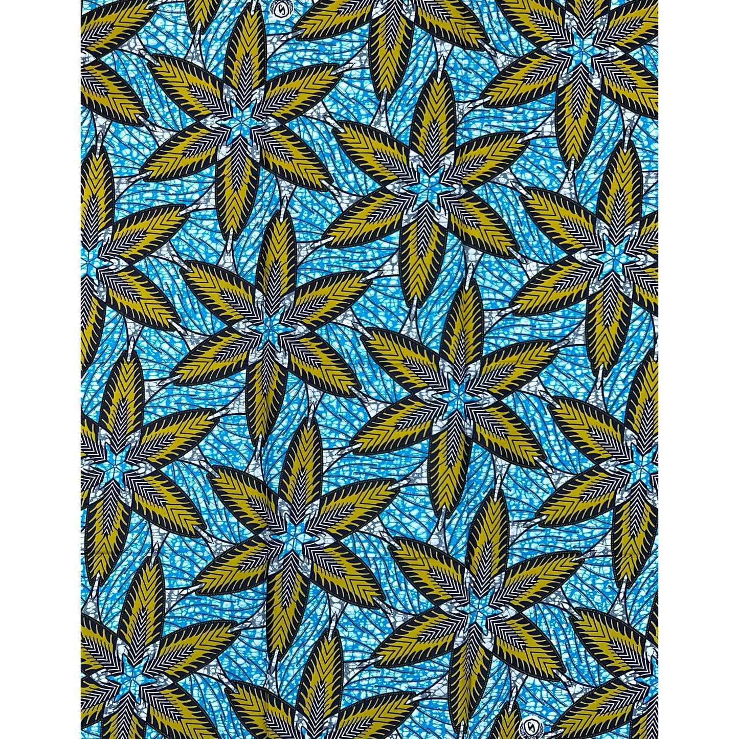 African Print Fabric/ Ankara - Blue, Green, Gray 'In The Moment,’ 1 YARD