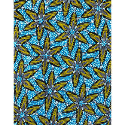 African Print Fabric/ Ankara - Blue, Green, Gray 'In The Moment,’ 1 YARD