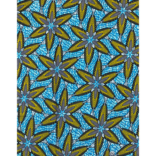 African Print Fabric/ Ankara - Blue, Green, Gray 'In The Moment,’ 1 YARD