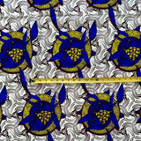 African Print Fabric/Ankara - Blue, Yellow, Cream "Bisa" Design