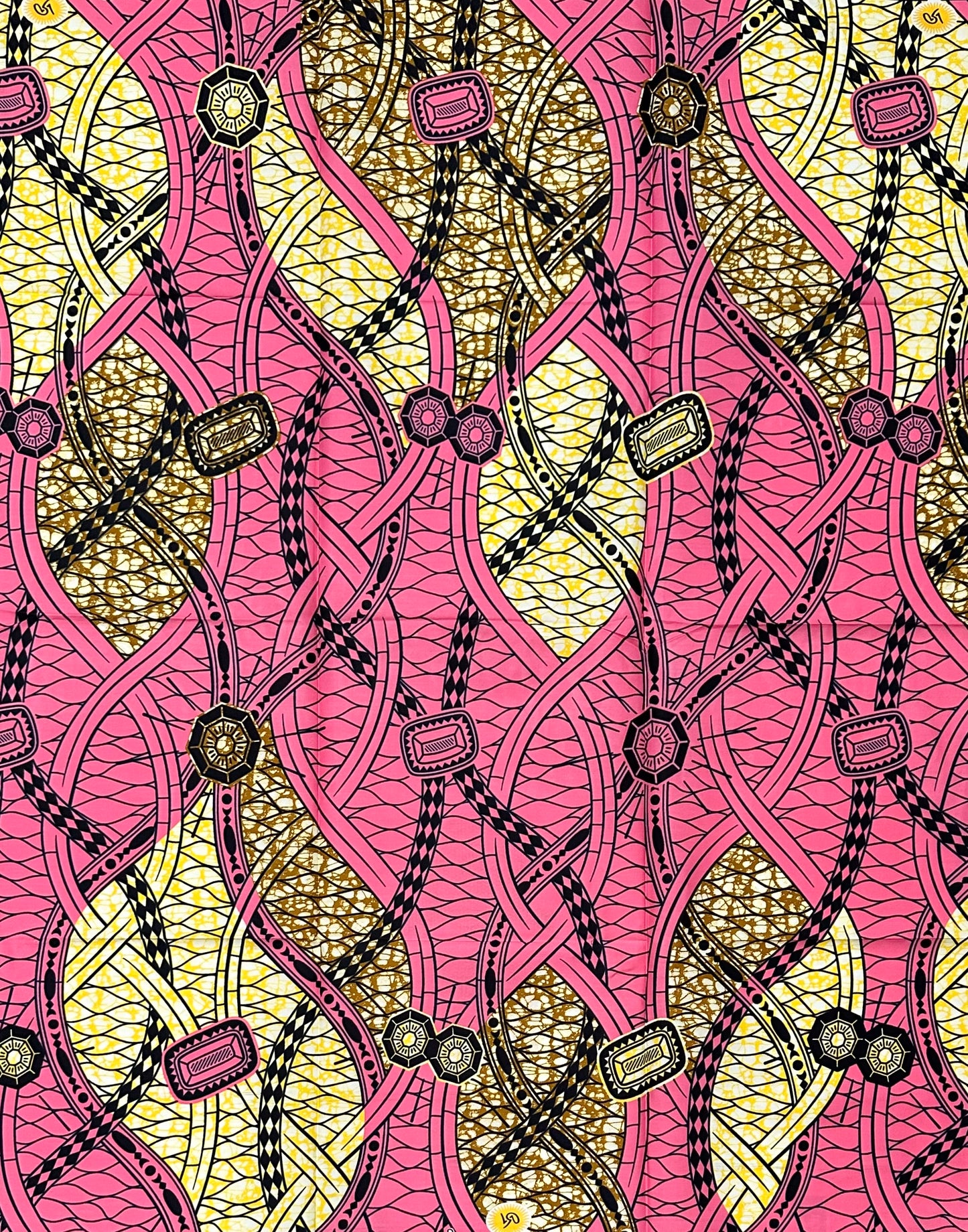 African Print Fabric/ Ankara - Pink, Yellow, Brown 'Rosalind,’ 1 YARD