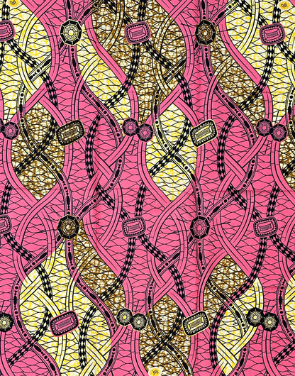African Print Fabric/ Ankara - Pink, Yellow, Brown 'Rosalind,’ 1 YARD