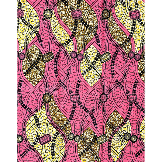 African Print Fabric/ Ankara - Pink, Yellow, Brown 'Rosalind,’ 1 YARD