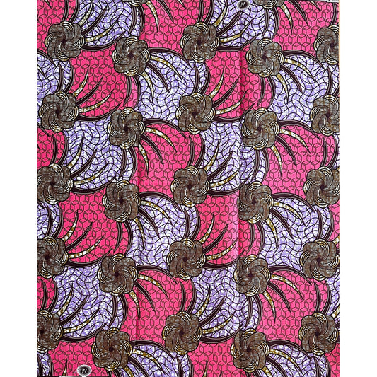 African Print Fabric/Ankara - Purple, Pink, Brown “Zawadi" Design, 1 Yard