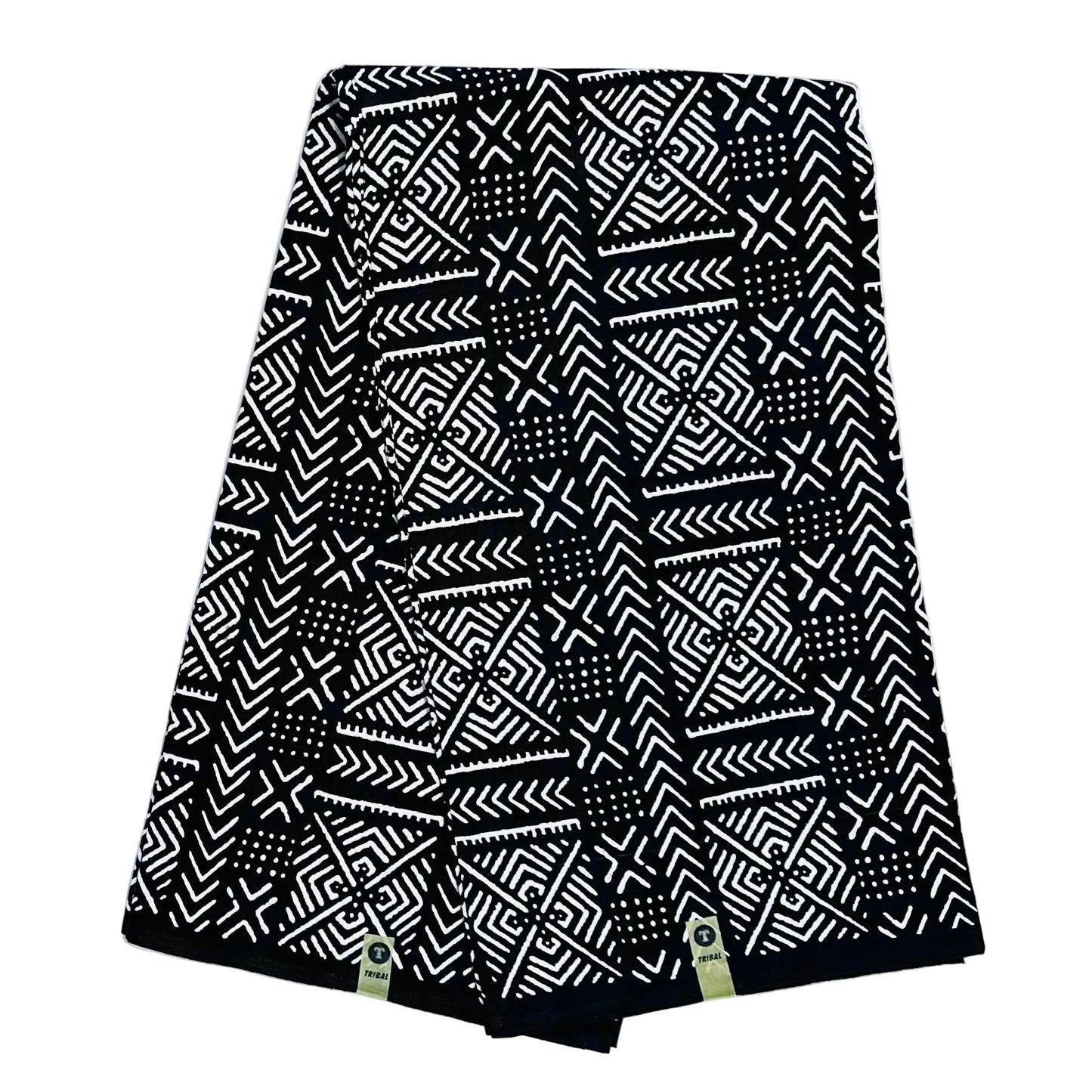 African Print Fabric/ Ankara - Black, White 'Path of Kings' Design, YARD or WHOLESALE