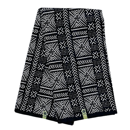 African Print Fabric/ Ankara - Black, White 'Path of Kings' Design, YARD or WHOLESALE