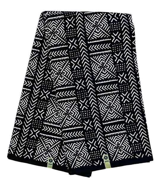 African Print Fabric/ Ankara - Black, White 'Path of Kings' Design, YARD or WHOLESALE