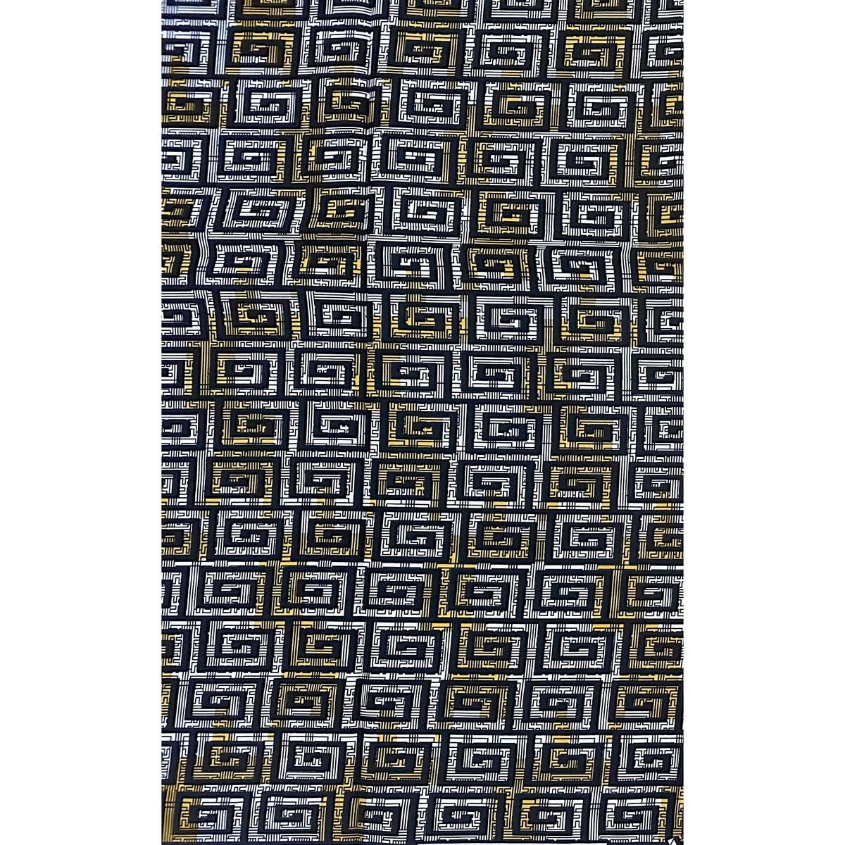 African Print Fabric/ Ankara - Black, White, Yellow 'Corners of Kabala' Design, YARD or WHOLESALE
