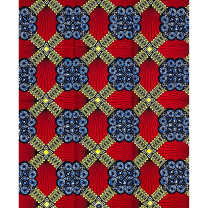 African Print Fabric/ Ankara - Red, Yellow, Blue ‘Royal Bloodline,’ 1 YARD