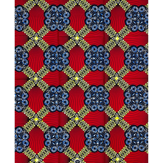 African Print Fabric/ Ankara - Red, Yellow, Blue ‘Royal Bloodline,’ 1 YARD