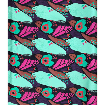 African Print, Stretch Cotton Satin Fabric- Turquoise, Magenta, Purple, Red, Brown "Sweet Thistle", Per Yard
