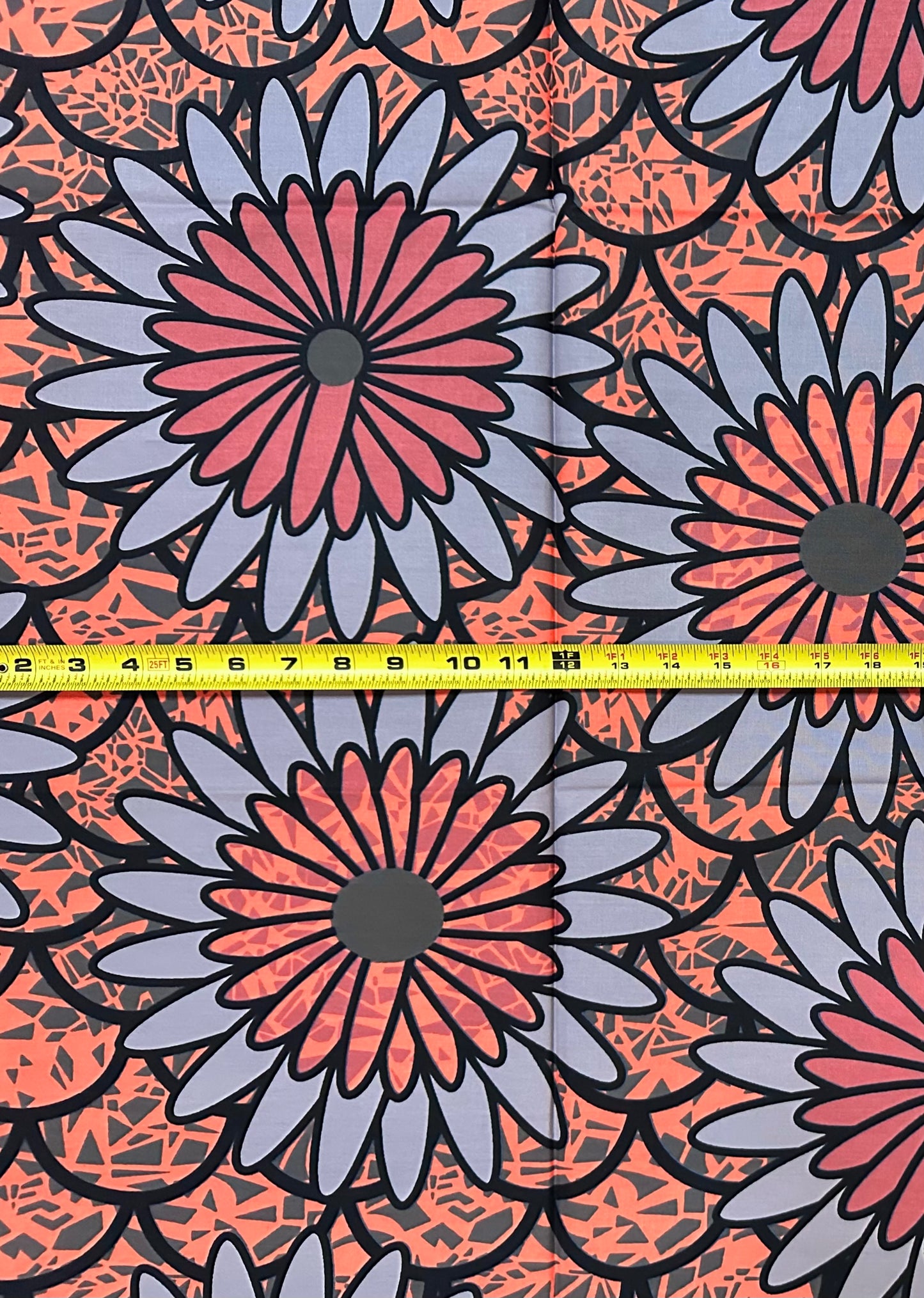 African Print Fabric/ Ankara - Coral, Gray, Mauve ‘Morning Bouquet' Design, 1 YARD