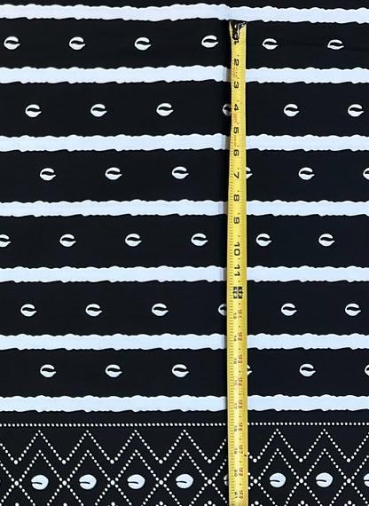 African Print Fabric/ Ankara - Black, White 'Shells & Stripes' Design, YARD or WHOLESALE