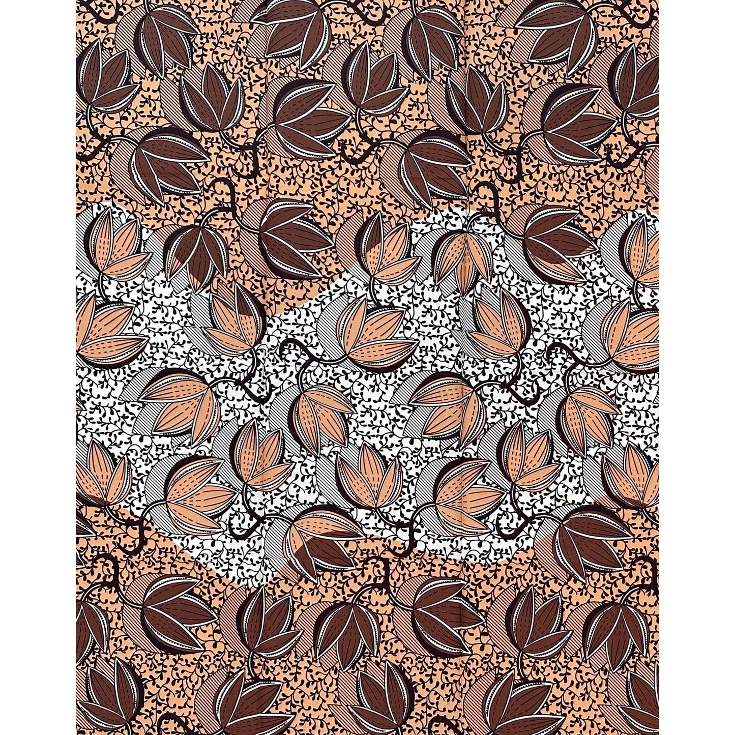 African Print Fabric/ Ankara - Brown, Off-White "The Talking Trees", 1 Yard