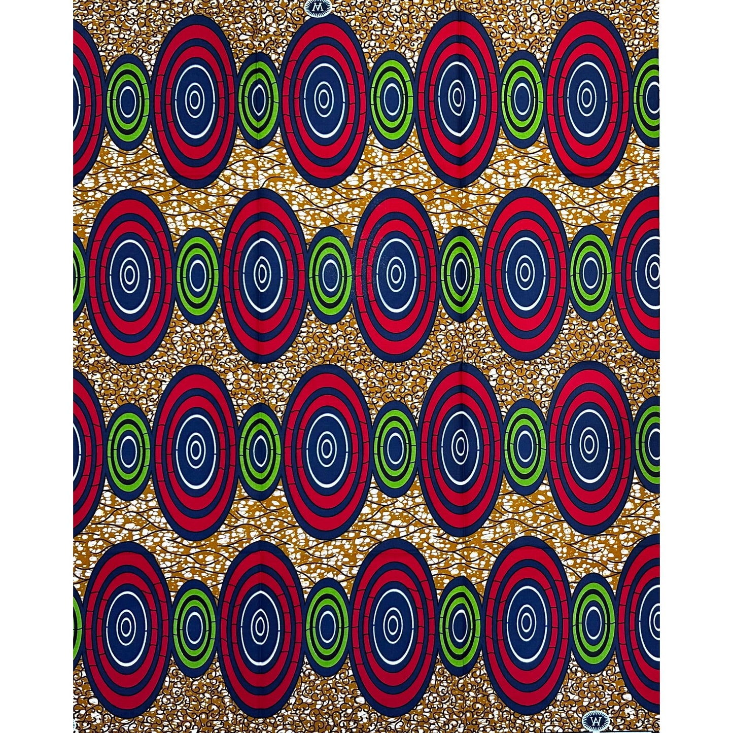African Print Fabric/ Ankara - Brown, Red, Green 'Masquerade Eyes ' Design, YARD