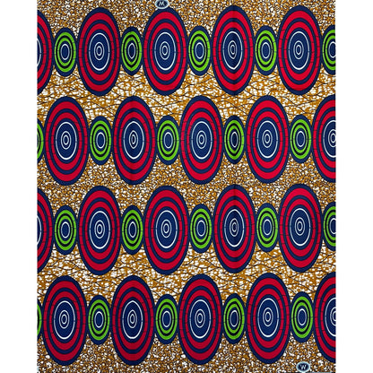 African Print Fabric/ Ankara - Brown, Red, Green 'Masquerade Eyes ' Design, YARD