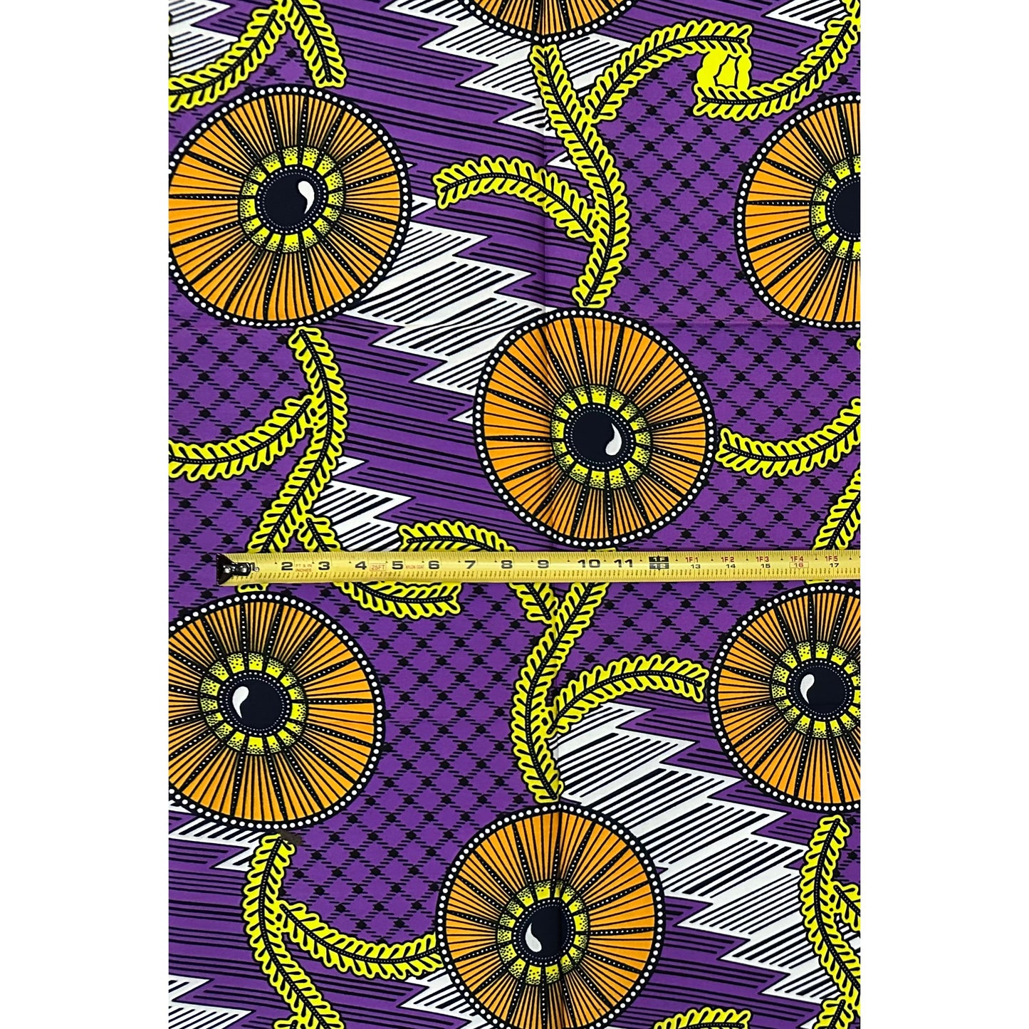 African Print Fabric/ Ankara - Purple, Orange, Yellow ‘Kora' Design, 1 YARD
