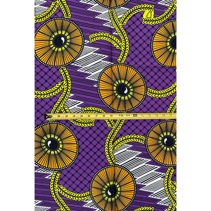 African Print Fabric/ Ankara - Purple, Orange, Yellow ‘Kora' Design, 1 YARD