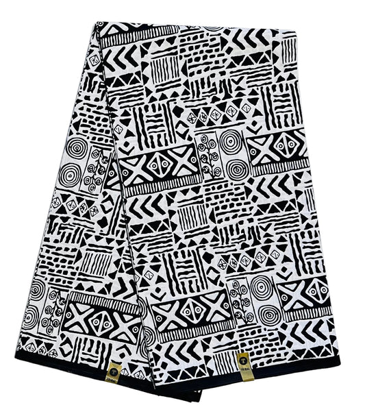 African Print Fabric/ Ankara - Black, White 'Pattern Holds Memory' Design, YARD or WHOLESALE