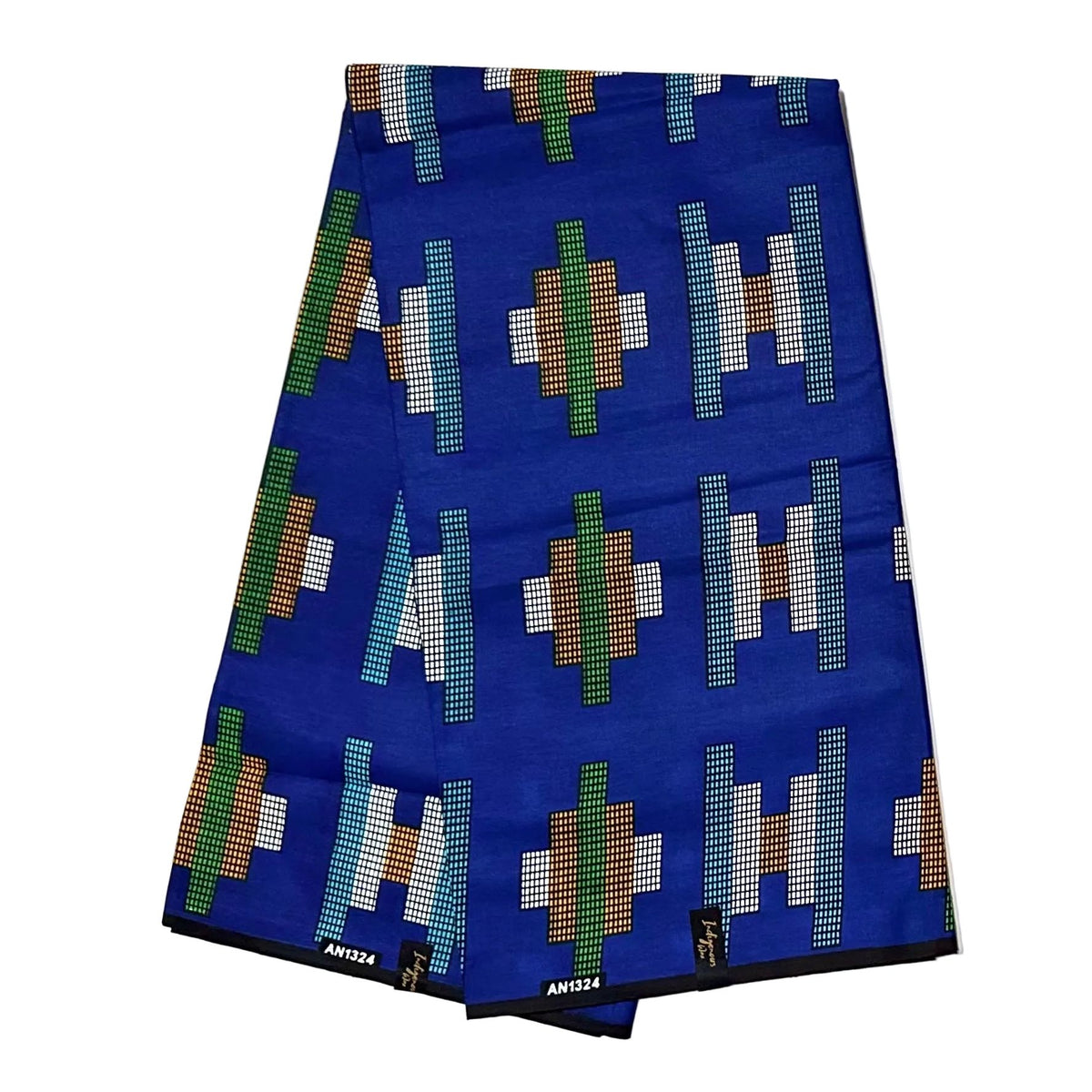 African Print Fabric/ Ankara - Blue, Orange, Green 'Common Ground' Design, YARD or WHOLESALE