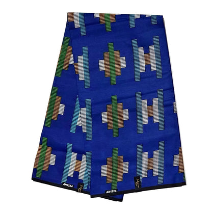 African Print Fabric/ Ankara - Blue, Orange, Green 'Common Ground' Design, YARD or WHOLESALE