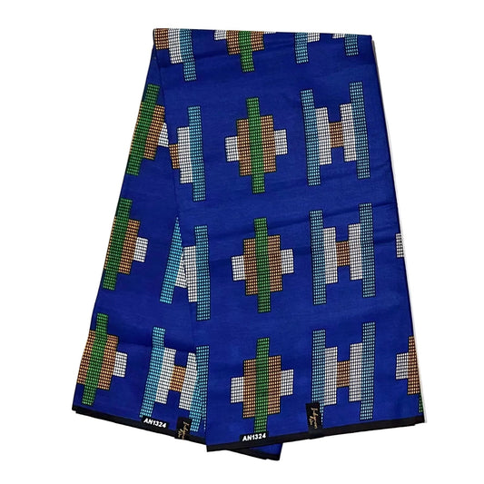 African Print Fabric/ Ankara - Blue, Orange, Green 'Common Ground' Design, YARD or WHOLESALE