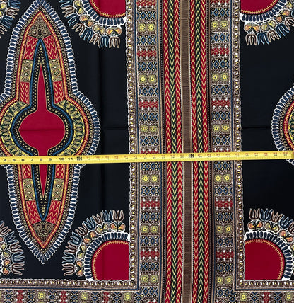 African Dashiki Print Fabric/ Ankara - Black & Dark Red Design, YARD