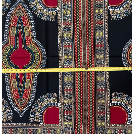 African Dashiki Print Fabric/ Ankara - Black & Dark Red Design, YARD