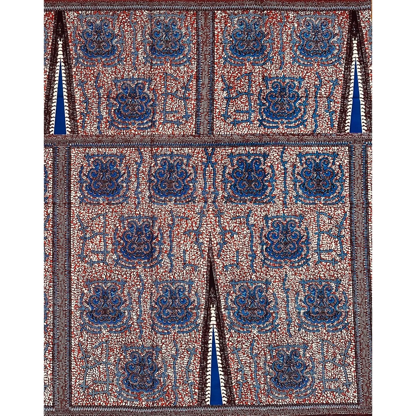 African Print Fabric/ Ankara - Brown, Blue 'Afia Umari,' YARD