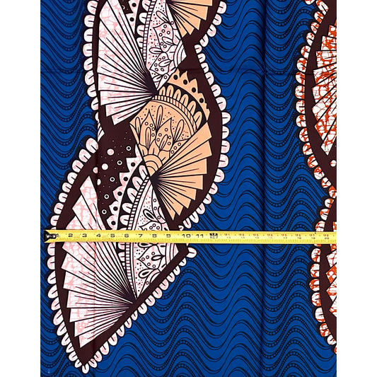 African Print Fabric/ Ankara - Blue, Brown, Pink “Teranga Twist”, Per Yard