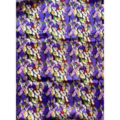 African Print, Satin Fabric - Purple, Green, Red "Love Is Like A Butterfly", Yard or Wholesale