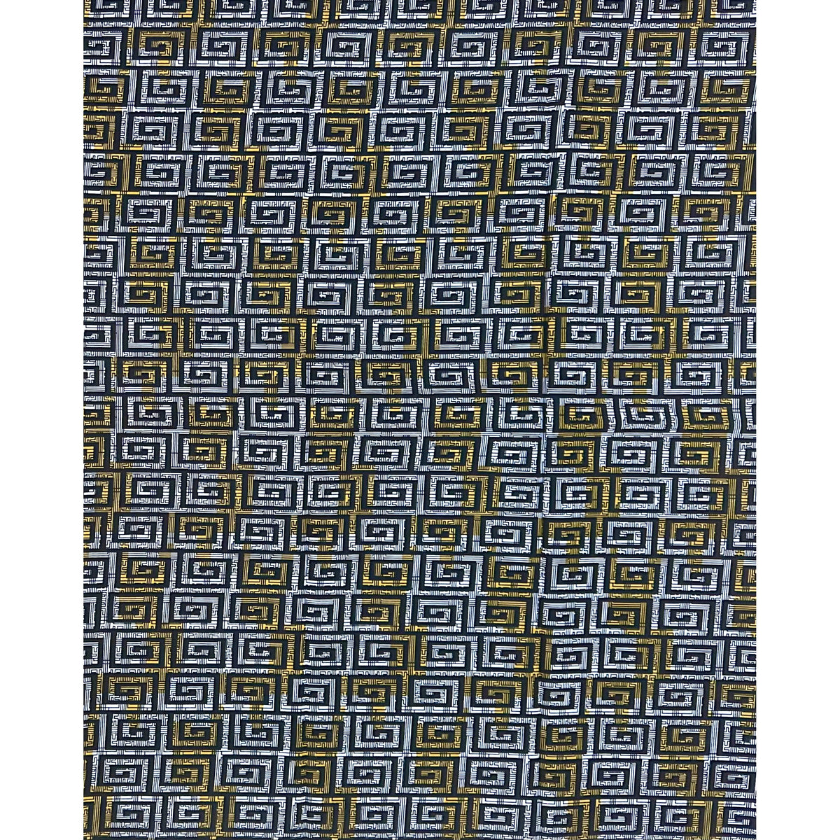 African Print Fabric/ Ankara - Black, White, Yellow 'Corners of Kabala' Design, YARD or WHOLESALE