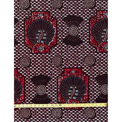 African Print Fabric/ Ankara - Dark Red, Blue 'Afia Mmiensa,' YARD