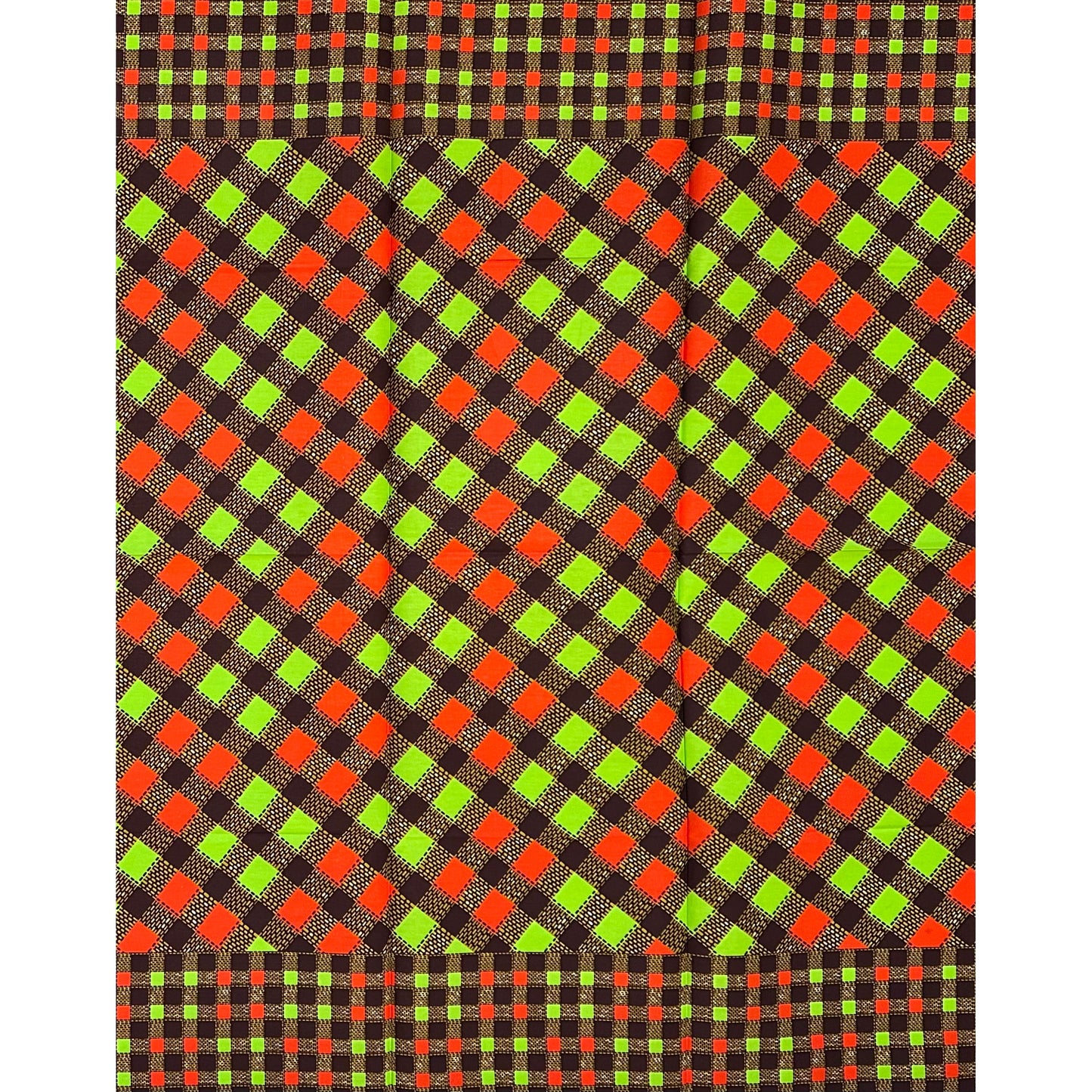 African Print Fabric/ Ankara - Green, Orange, Brown ‘Market After Five' Design, 1 YARD