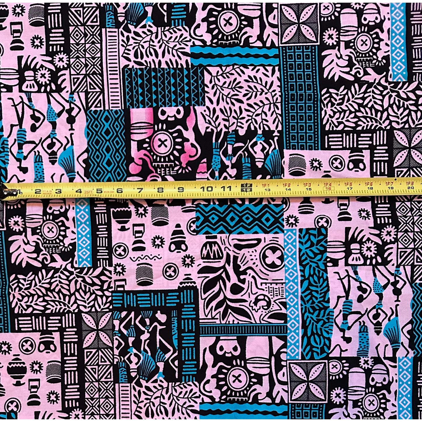African Print Fabric/ Ankara - Pink, Blue, Black 'Postcards from Bamako' Design, YARD or WHOLESALE