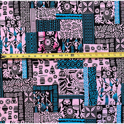 African Print Fabric/ Ankara - Pink, Blue, Black 'Postcards from Bamako' Design, YARD or WHOLESALE
